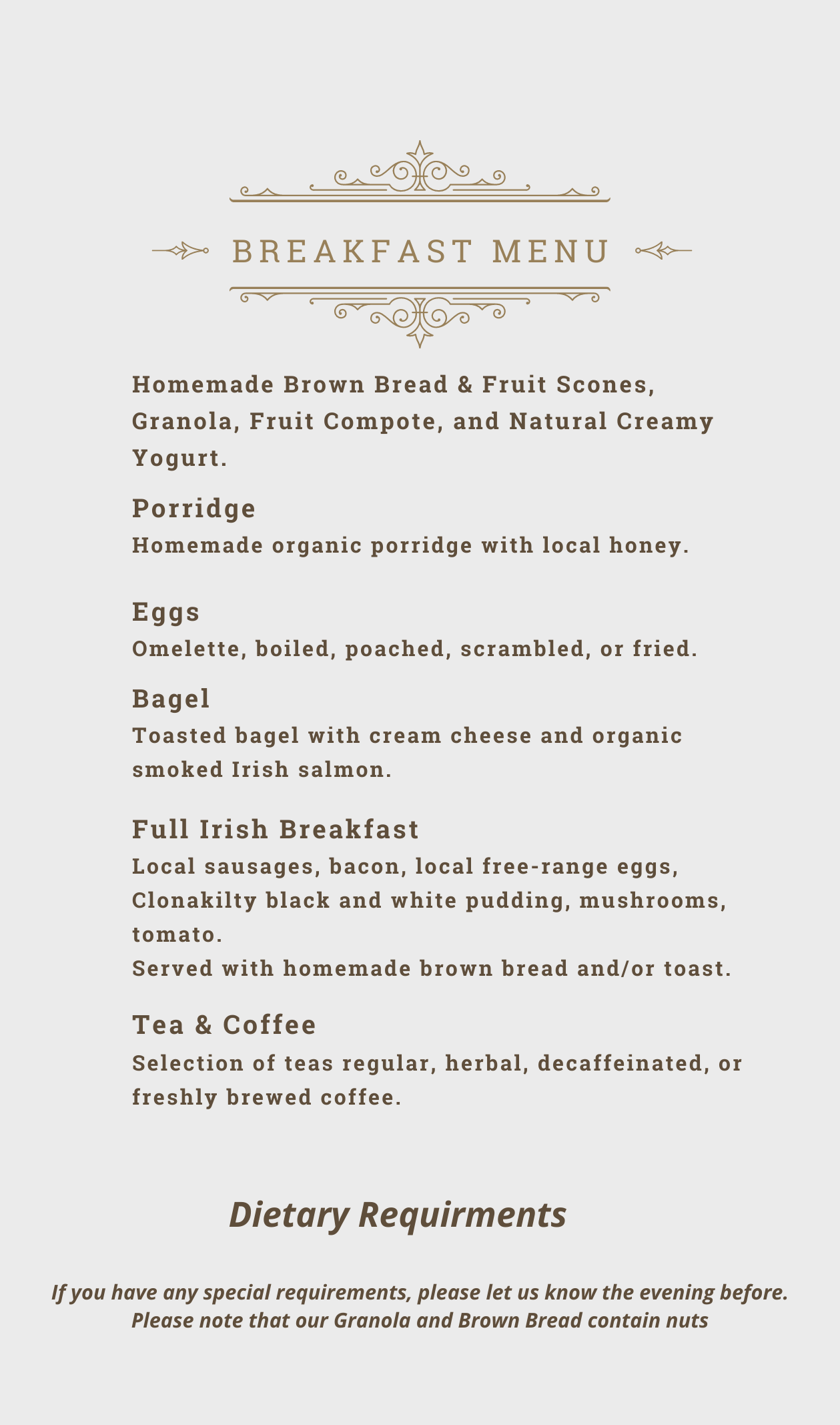 Breakfast Menu Description 